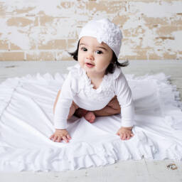 Lemon Loves Layette-Baby Girls White Cotton Blanket (90cm) | Childrensalon