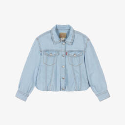 Girls Light Blue Bubble Hem Denim Jacket