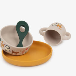 Liewood-Beige Animal Print Silicone Tableware Set (4 pieces) | Childrensalon