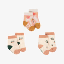 Liewood-Beige Cotton Cherry Socks (3 Pack) | Childrensalon
