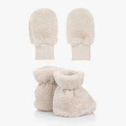 Liewood-Beige Fleece Mittens & Booties Set | Childrensalon