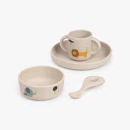 Liewood-Beige Safari Animal Tableware Set (4 Pieces) | Childrensalon