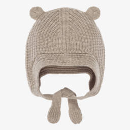 Liewood-Beige Wool Knit Hat with Teddy Ears | Childrensalon