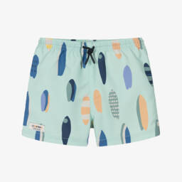 Boys Aqua Blue Surfboard Print Swim Shorts