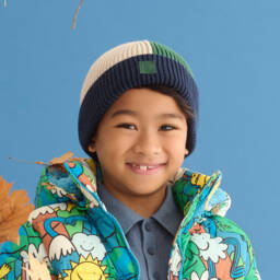 Liewood-Boys Blue, Beige & Green Organic Cotton Knitted Beanie Hat | Childrensalon