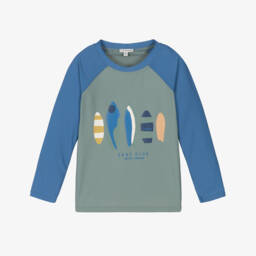 Boys Green & Blue Surfboard Swim Top (UPF 40+)