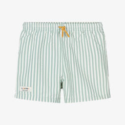 Liewood-Boys Green & White Striped Seersucker Swim Shorts | Childrensalon