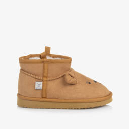 Liewood-Ботинки коричневые с 3D ушками и вышитой мордочкой мишки | Childrensalon