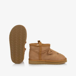 Liewood-Ботинки коричневые с 3D ушками и вышитой мордочкой мишки | Childrensalon