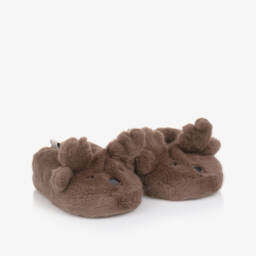 Liewood-Brown Faux Fur Reindeer Slippers | Childrensalon