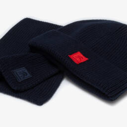 Liewood-Navy Blue Organic Cotton Knitted Hat & Scarf Set | Childrensalon
