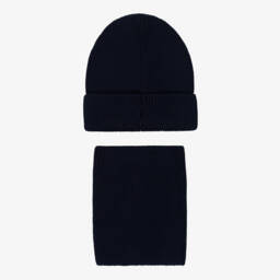 Liewood-Navy Blue Organic Cotton Knitted Hat & Scarf Set | Childrensalon