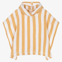 Liewood-منشفة بونشو هودي قطن عضوي مقلم لون أصفر وأبيض | Childrensalon