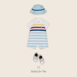 Little Me-Baby Boys Blue Striped Cotton Shortie Set | Childrensalon