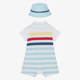 Little Me-Baby Boys Blue Striped Cotton Shortie Set | Childrensalon