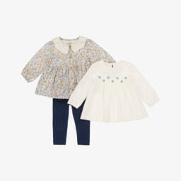 Baby Girl Blue Top & Floral Leggings Set