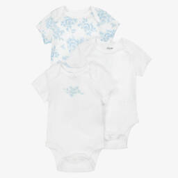 Baby Girls Blue Roses Cotton Bodyvests (3 Pack)