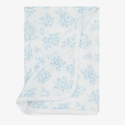Baby Girls White & Blue Roses Cotton Blanket (71cm)