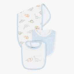 Little Me-Boys Ivory & Blue Dinosaur Burp Cloth & Bib Set | Childrensalon