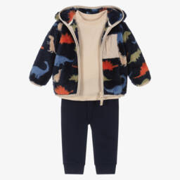 Little Me-Boys Navy Blue Dinosaur Jacket & Trouser Set | Childrensalon