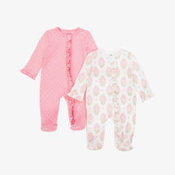 Girls Pink Jersey Floral & Polka Dot Babygrows (2 Pack)