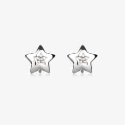 Little Star-Girls Sterling Silver Diamond Star Earrings | Childrensalon