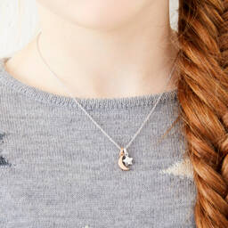 Little Star-Girls Sterling Silver Star & Moon Necklace (38cm) | Childrensalon