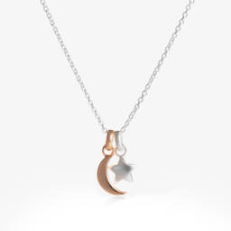 Little Star-Girls Sterling Silver Star & Moon Necklace (38cm) | Childrensalon