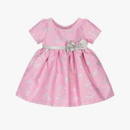 Baby Girls Pink & Silver Bow Print Dress