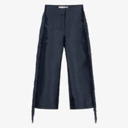 Girls Navy Blue Satin Trousers with Fringing