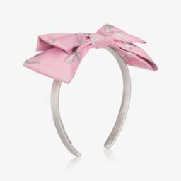 Girls Pink Bow Hairband with Silver Bow Print