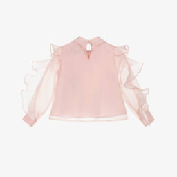 Mama Luma-Girls Pink Organza Ruffle Sleeve Blouse | Childrensalon