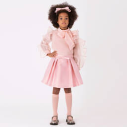 Mama Luma-Girls Pink Organza Ruffle Sleeve Blouse | Childrensalon
