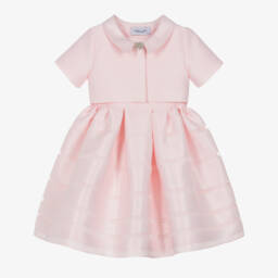 Mama Luma-Girls Pink Satin Twill Dress & Bolero Jacket Set | Childrensalon