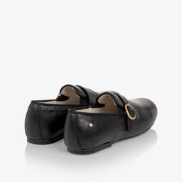 Manuela de Juan-Boys Black Leather Loafers with Gold Buckle | Childrensalon
