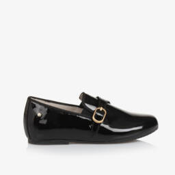 Manuela de Juan-Boys Black Patent Leather Shoes with Gold Buckle | Childrensalon