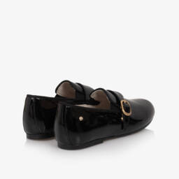 Manuela de Juan-Boys Black Patent Leather Shoes with Gold Buckle | Childrensalon
