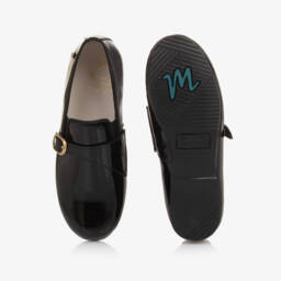 Manuela de Juan-Boys Black Patent Leather Shoes with Gold Buckle | Childrensalon