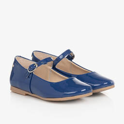 Manuela de Juan-Girls Blue Patent Leather Ballerina Pumps | Childrensalon