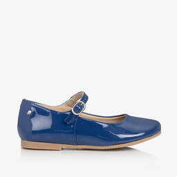 Manuela de Juan-Girls Blue Patent Leather Ballerina Pumps | Childrensalon