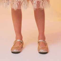 Manuela de Juan-Girls Rose Gold Glitter Shoes | Childrensalon