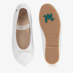 Manuela de Juan-White Leather Gem Strap Pumps | Childrensalon