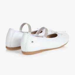 Manuela de Juan-White Leather Gem Strap Pumps | Childrensalon
