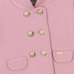 Marae Kids-Girls Pink Merino Wool Coat with Gold Crested Buttons | Childrensalon