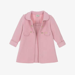 Marae Kids-Girls Pink Merino Wool Coat with Gold Crested Buttons | Childrensalon