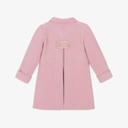 Marae Kids-Girls Pink Merino Wool Coat with Gold Crested Buttons | Childrensalon