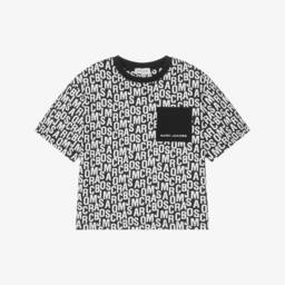 MARC JACOBS-تيشيرت بشعار متداخل قطن عضوي لون أسود | Childrensalon