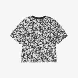 MARC JACOBS-تيشيرت بشعار متداخل قطن عضوي لون أسود | Childrensalon