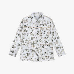 Boys Grey & White Striped Cotton Overshirt