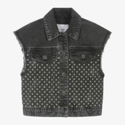 Girls Black Denim Diamanté Gilet